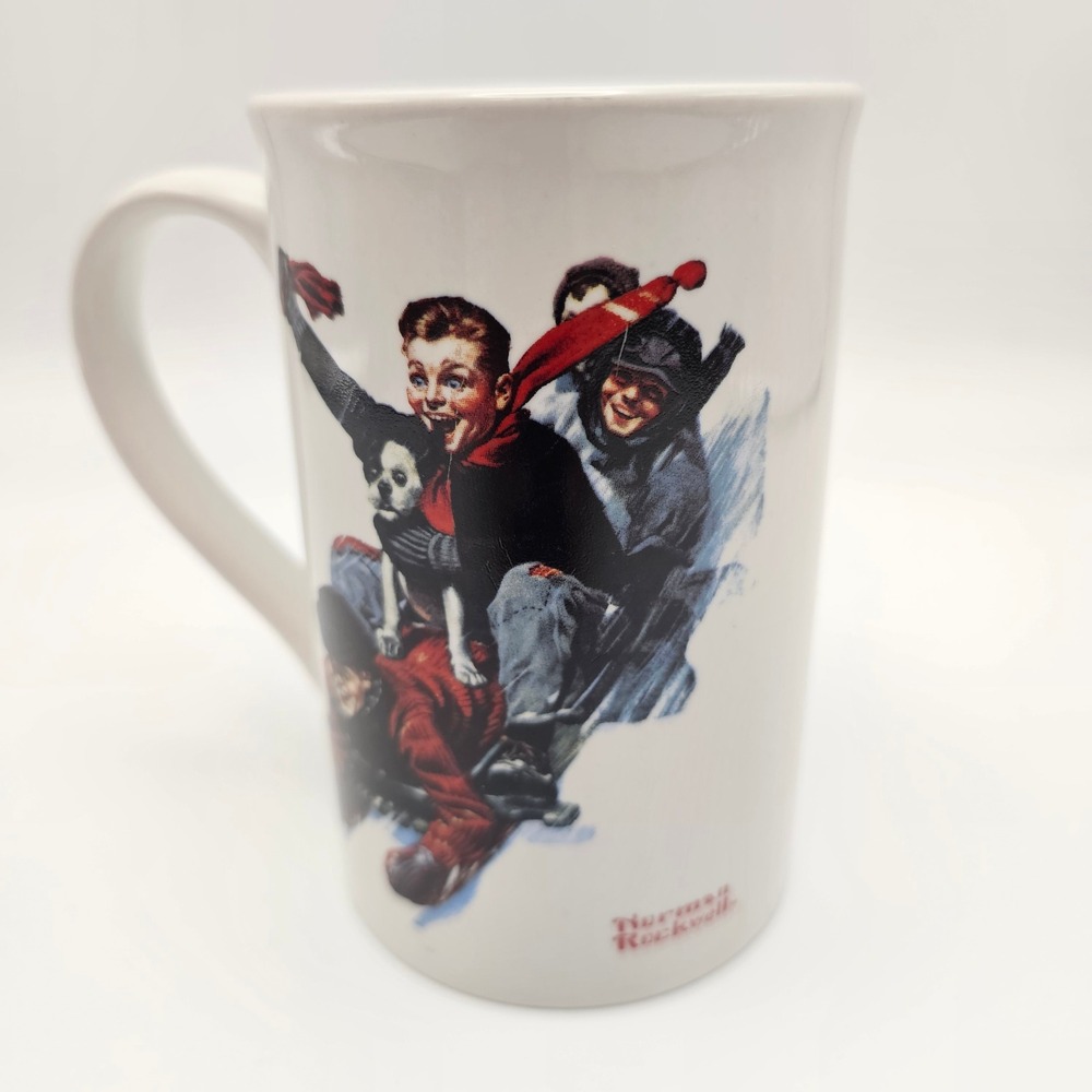 Norman Rockwell Four Boys on a Sled Mug Licensed Designpac Inc Ceramic